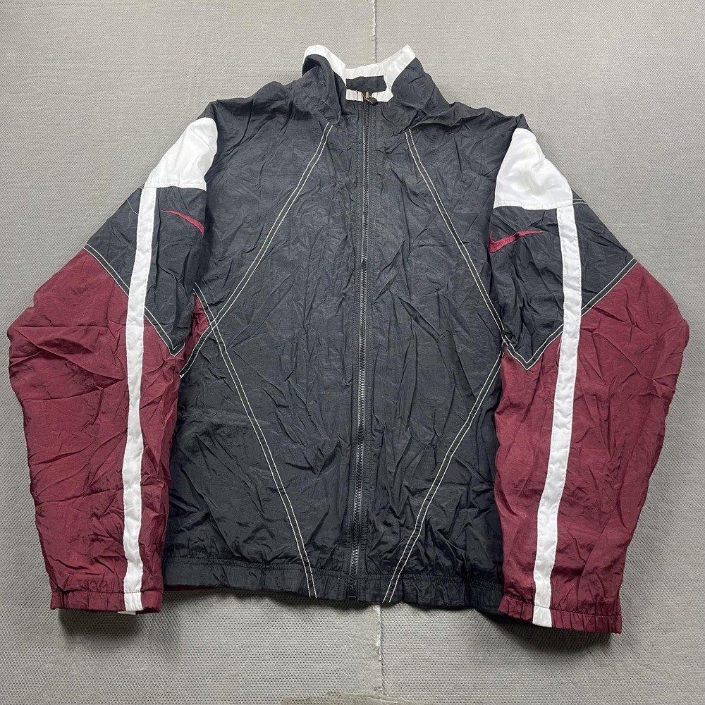 Vintage‎ Nike Windbreaker Jacket Mens XL Black Maroon Colorblock Lined Nylon